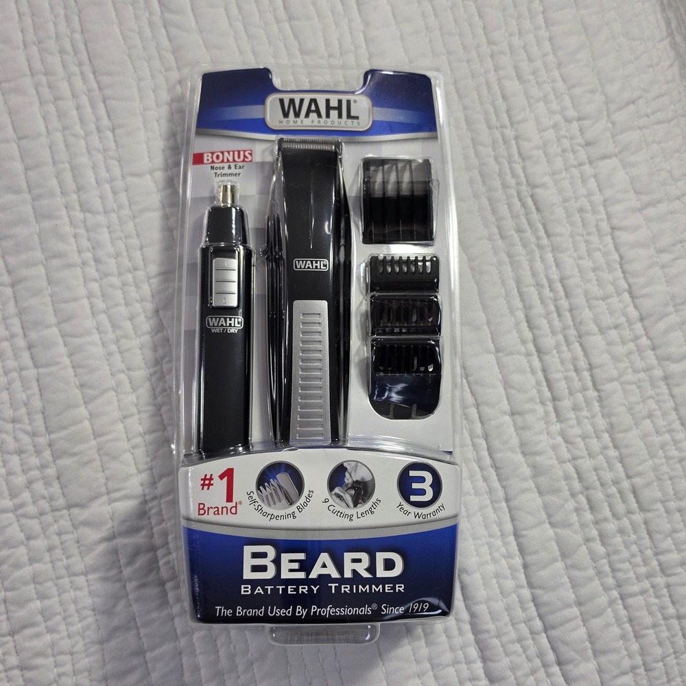 Wahl Beard Battery Trimmer Grooming Kit Nose Ear Trimmer 5537-1801 NWT 9 Lengths